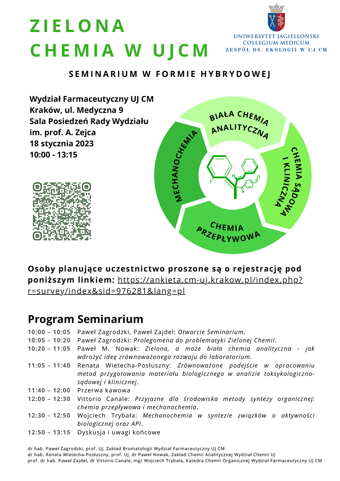 Plakat informacyjny Seminarium Zielona Chemia w UJCM